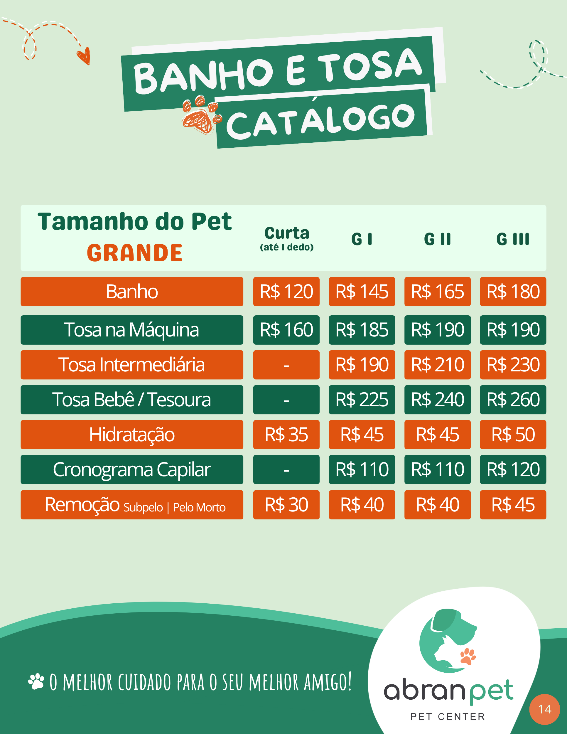 Tabela de Preços - Porte Grande