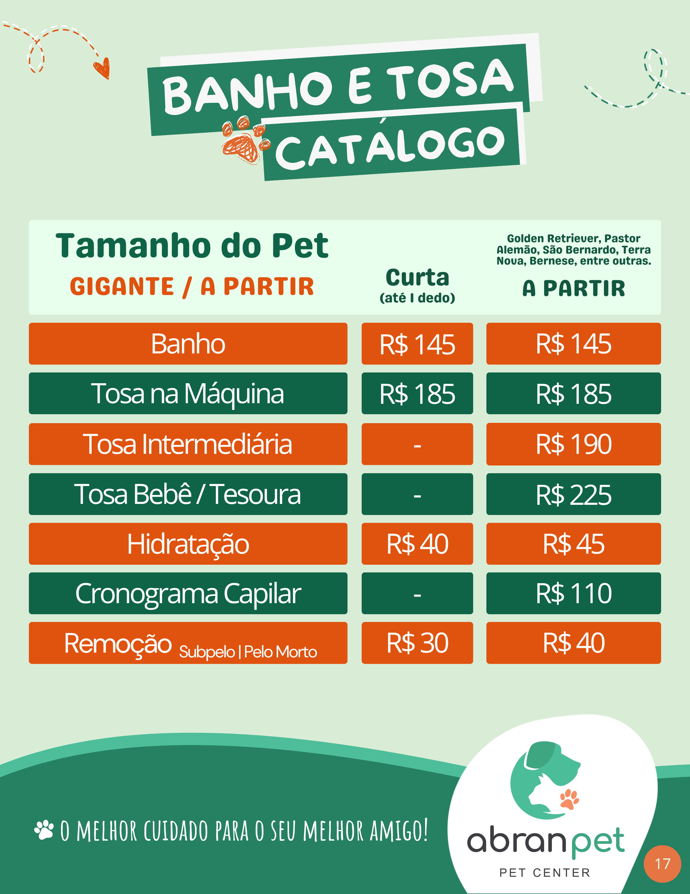 Tabela de Preços - Porte Gigante